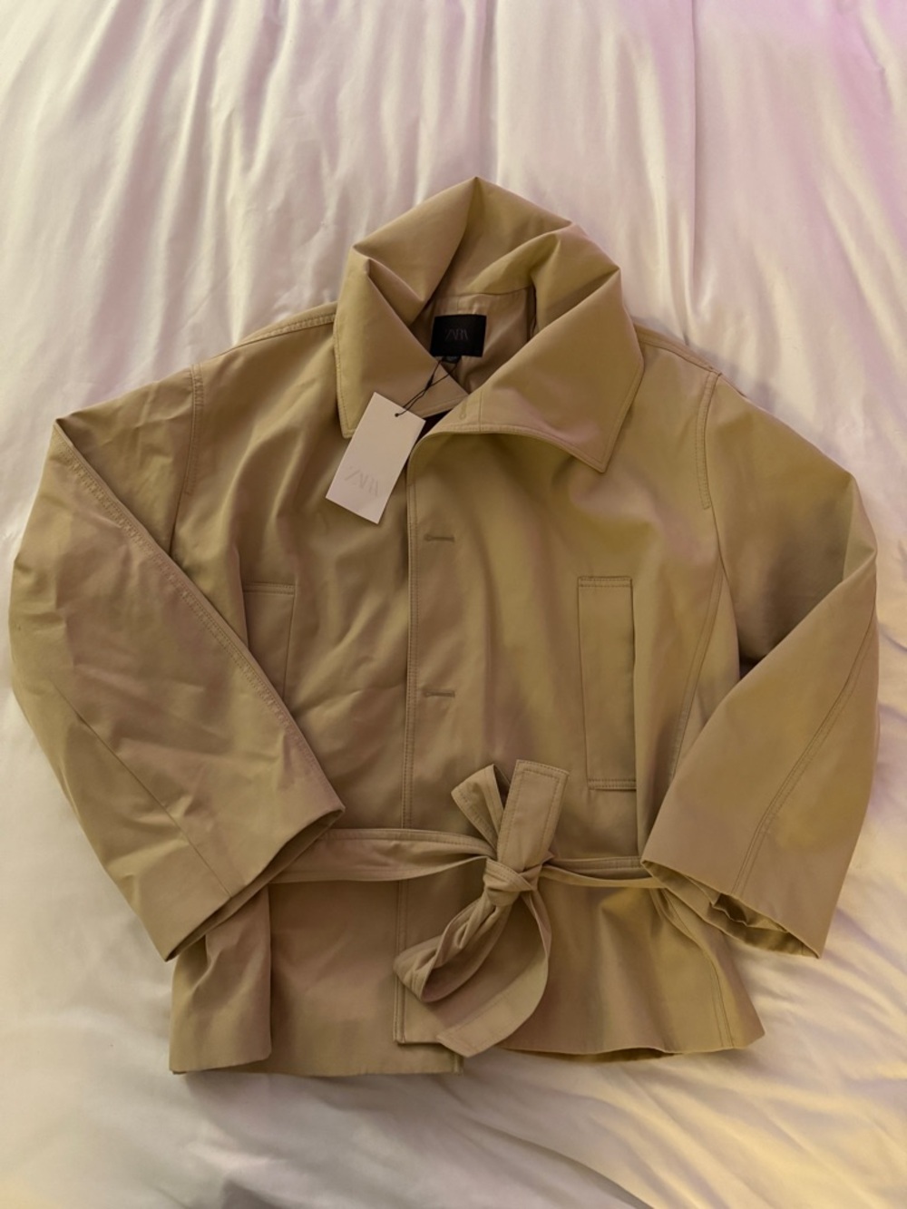 Zara Tan Belted Short Trench Coat